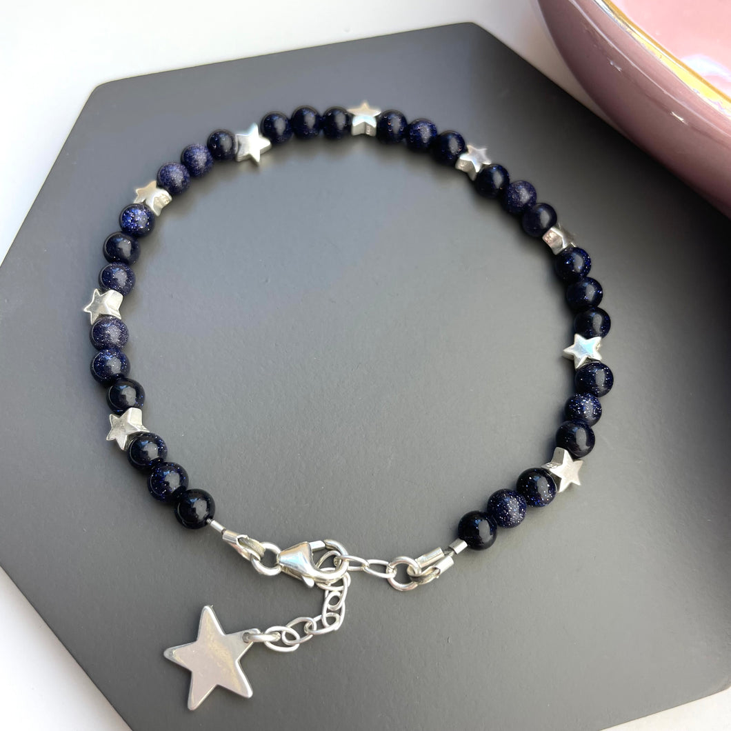 stetling silver beaded star bead bracelet