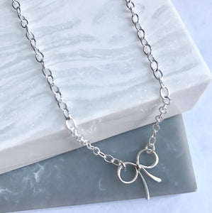 Sterling Silver Bow Charm Necklace