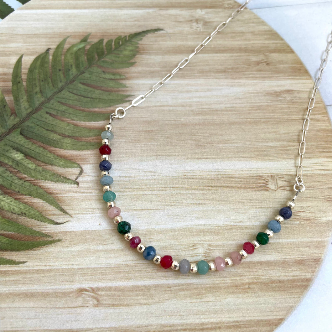Sterling Silver & Mixed Gemstone Bead Necklace