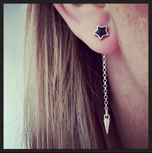 Sterling Silver Sparkly Star & Chained Back Earrings