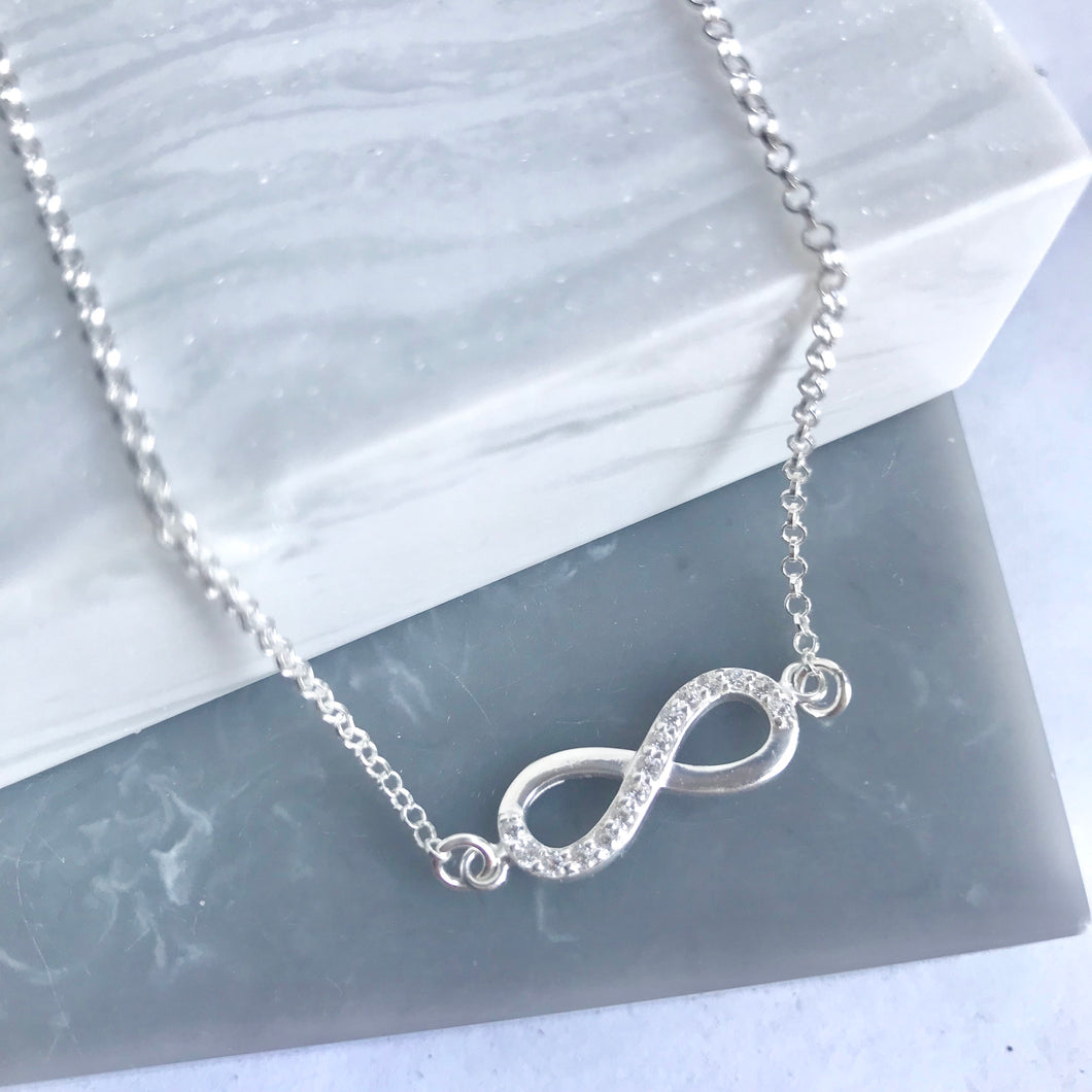 Sterling Silver Sparkly Infinity Necklace