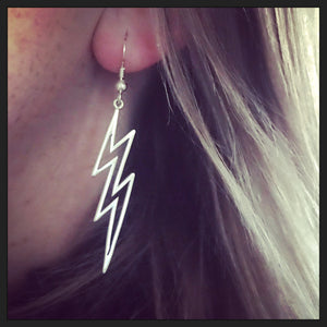 Sterling Silver Giant Lightning Bolt Earrings