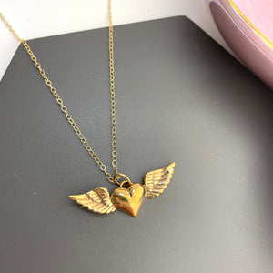 SAMPLE!! Bronze Heart & Angel Wings Necklace