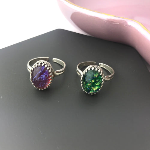 sterling silver adjustable glass opal ring