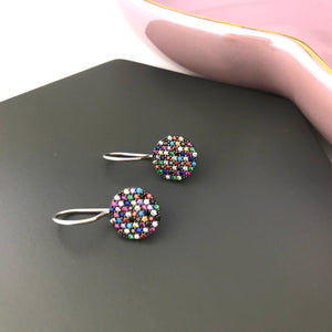 Sterling silver multi coloured rainbow crystal earrings